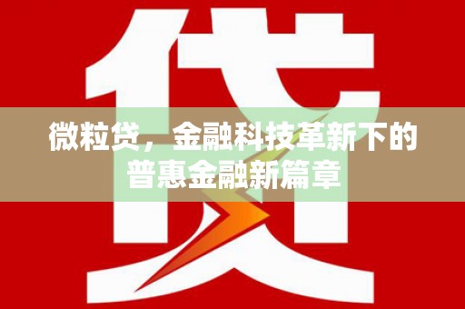 闻喜微粒贷，金融科技革新下的普惠金融新篇章